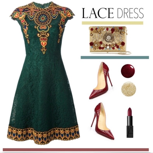 NWT VALENTINO MAROCAIN EMBROIDERED LACE MIDI DRESS - Picture 3 of 8